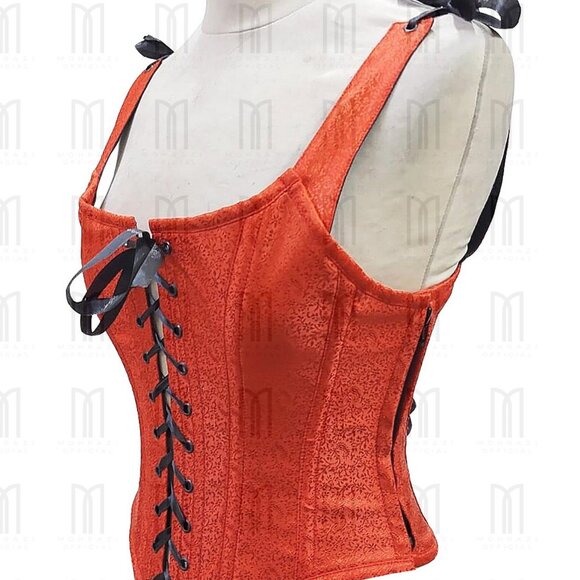 Fullbust Brocade Corset with Front & Back Lacing & Shoulder Straps - Picture 2 of 3